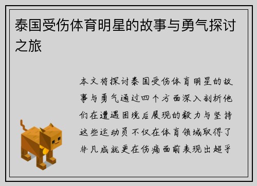 泰国受伤体育明星的故事与勇气探讨之旅
